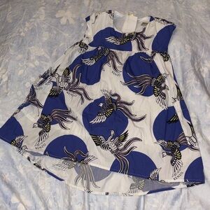 Kenzo White and Blue Bird Pattern Dress